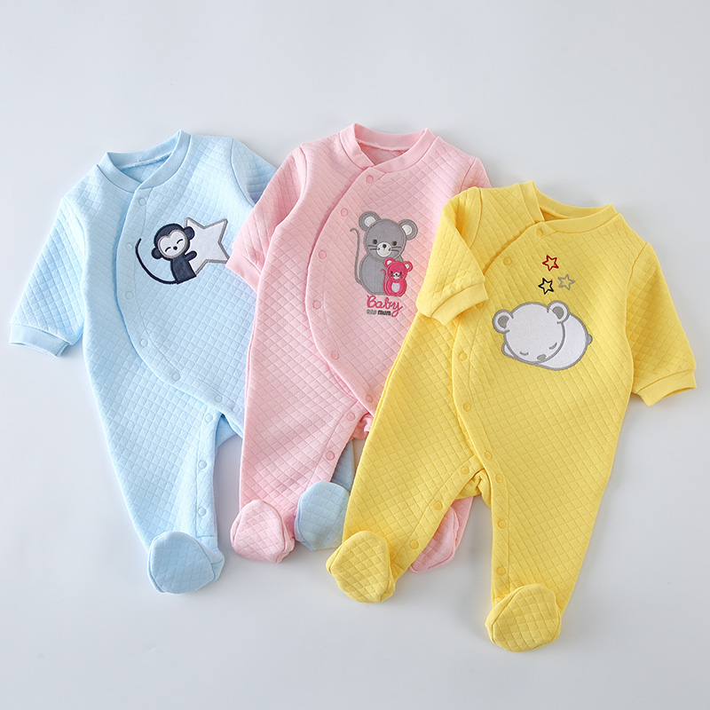 Winter Clothing Newborn - ベビーコットンロンパース服新生児長袖ユニセックスワンピースパジャマ新生児女の子男の子足つきオーバーオールジャンプスーツ衣装