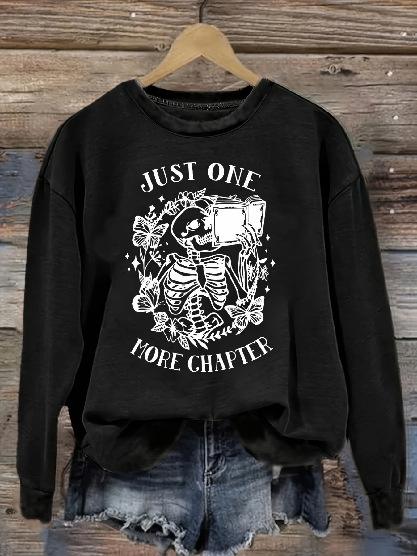 Winter Clothing Design - レディースカジュアル長袖クルーネックTシャツ、ジャストワンモアチャプタースケルトンデザイン、ラウンドネック婦人服、洗濯機で洗える、やや伸縮性あり、ゆったりフィット、春・秋・冬用レディースTシャツ、ハロウィンコスチューム衣装
