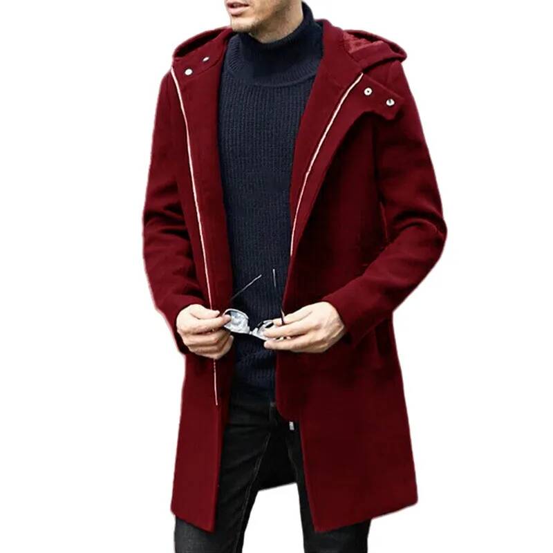 Winter Clothing Taiwan - 2026秋冬ウールコート カジュアルファッション フード付きジッパーコート ミドル丈 メンズ裏地付き衣類