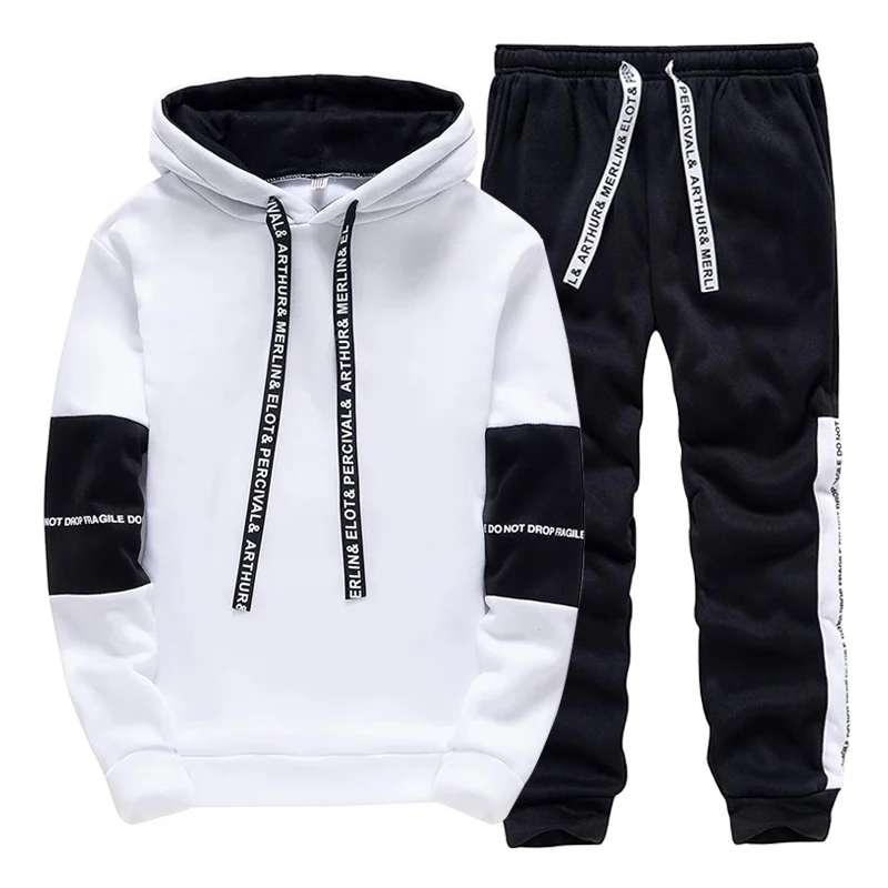 Winter Clothes - トラックスーツ男性用カジュアルフード付きスウェットシャツアウトドアスポーツジョギング紳士服秋冬ファッションシングルパーカーパンツ