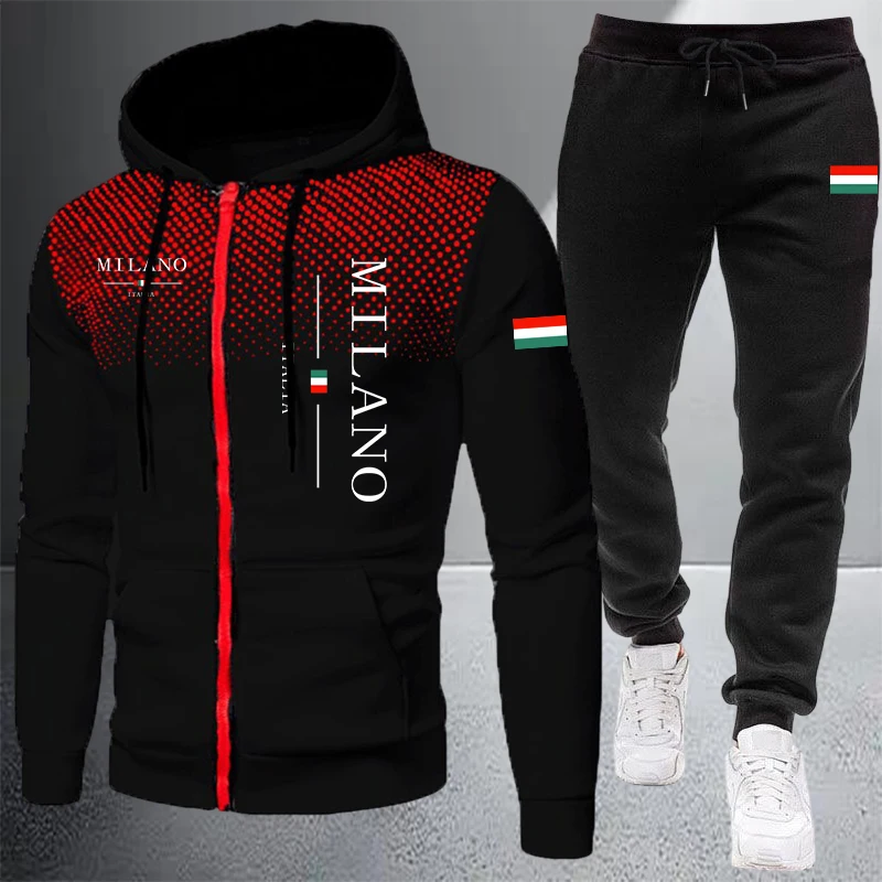 Winter Clothing Stores - 2026 ハイエンドメンズ服ジップフード付きスウェットシャツスポーツジョギングトラックスーツ秋冬カジュアルシングルミックスアンドマッチジャケットパンツ