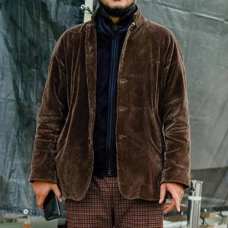 Winter Clothing Taiwan - 2026秋冬メンズコーデュロイジャケットヴィンテージカジュアルスタンドカラースーツコートトレンドストリートウェアボタンスリムコートメンズ服