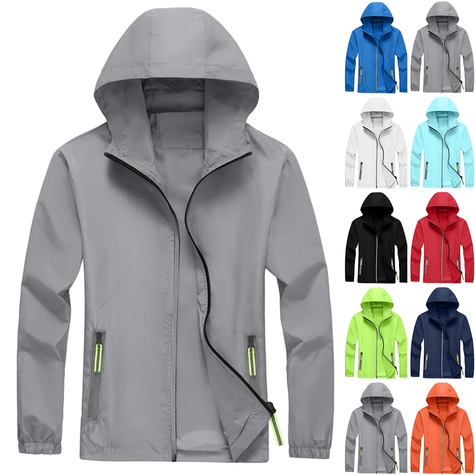 Winter Sun Clothing - メンズ冬用軽量無地アウトドアルーズフィット大型日焼け止め服防水ウィンドブレーカージャケット釣りキャンプ用