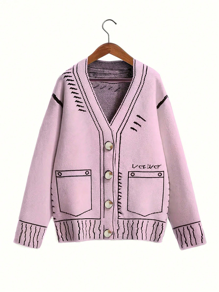 Winter Clothing Stores - プラスサイズ レディース ボタンアップ カーディガン 秋冬 ファインライン柄