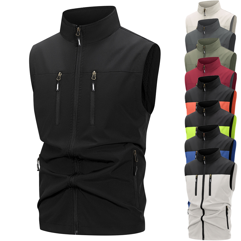 Winter Clothing Design - メンズ軽量ソフトシェルベスト ジッパーポケット付き 防風 ノースリーブジャケット ハイキング ゴルフ