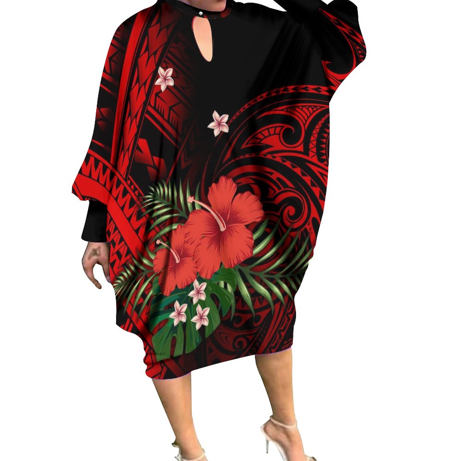 Winter Clothing H&M - 女性のためのポリネシアの服,バットウィングスリーブ付きのカジュアルドレス,カスタマイズ可能なラウンドネック
