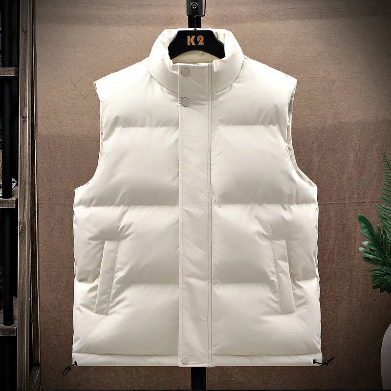 Winter Clothing Taiwan - 男性綿ベストパファーノースリーブコートメンズ無地ジャケット秋冬暖かいチョッキ生き抜く風防服