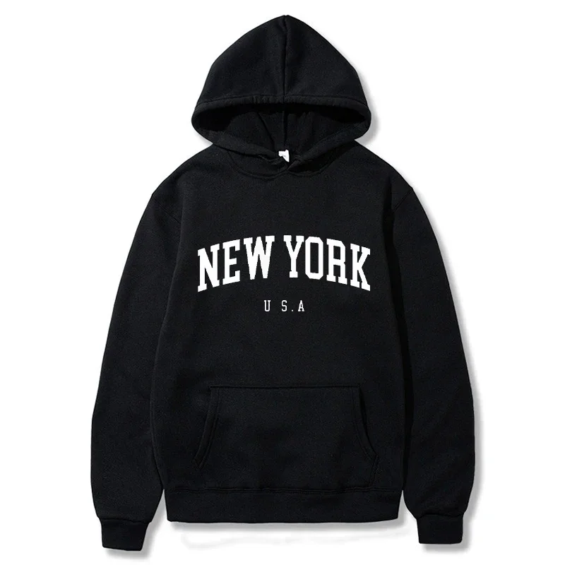 Winter Clothing In New York City - 2026年メンズ秋冬ニューヨークアメリカンシティファッションレターパターンプリントフード付き長袖スウェットシャツカジュアルウェア
