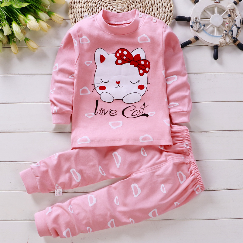 Winter Clothing Newborn - 0〜5歳の女の子のための綿のパジャマ,カジュアル,新生児,漫画,春,冬,2セット