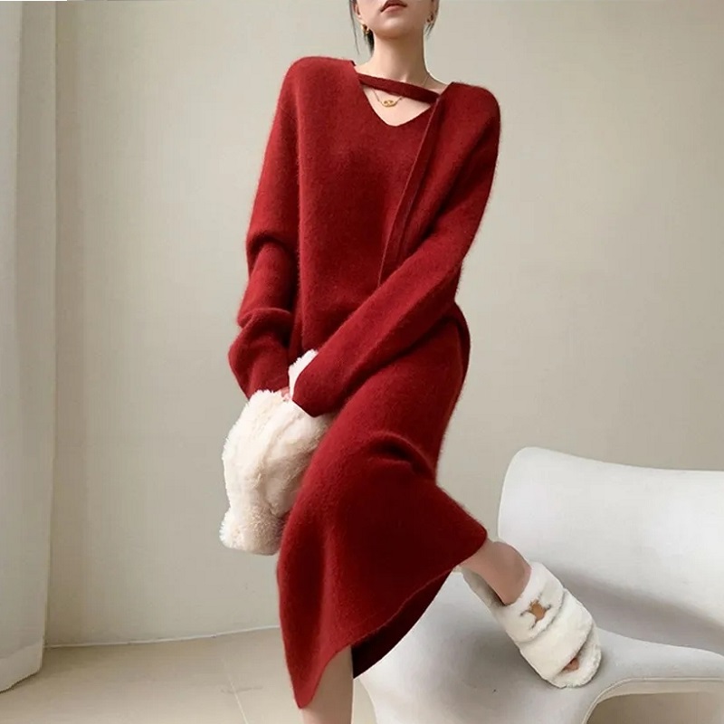 Winter Clothing H&M - レディースセーターワンピース 2025年新作 カジュアル ピンク エレガント ニット