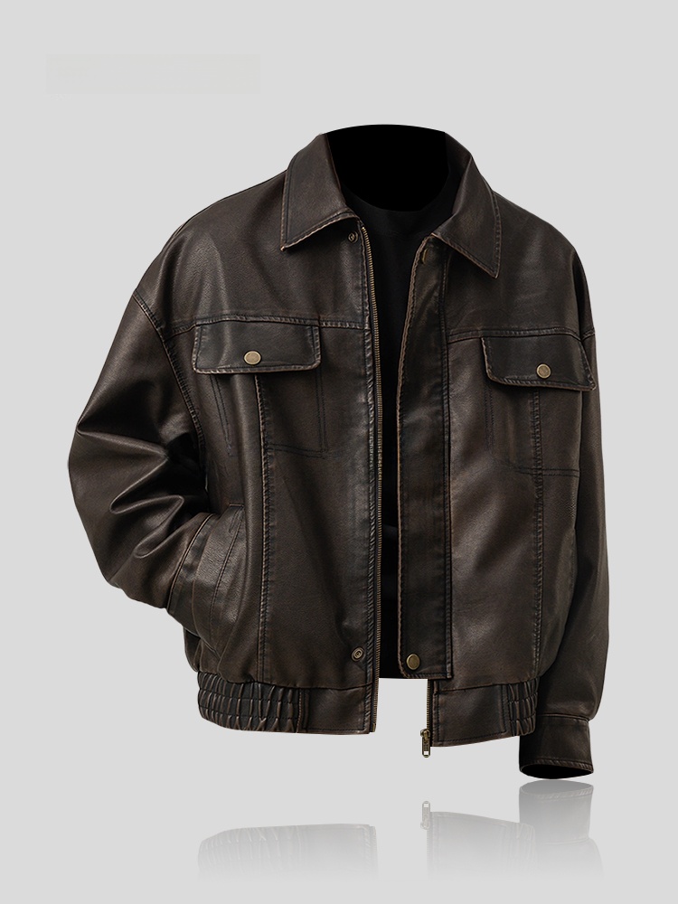Winter Sun Clothing - トレンドのルーズフィットメンズレザージャケット、アメリカンレトロ、メラルド、春秋冬ファッション、日焼け対策服、I.T 製