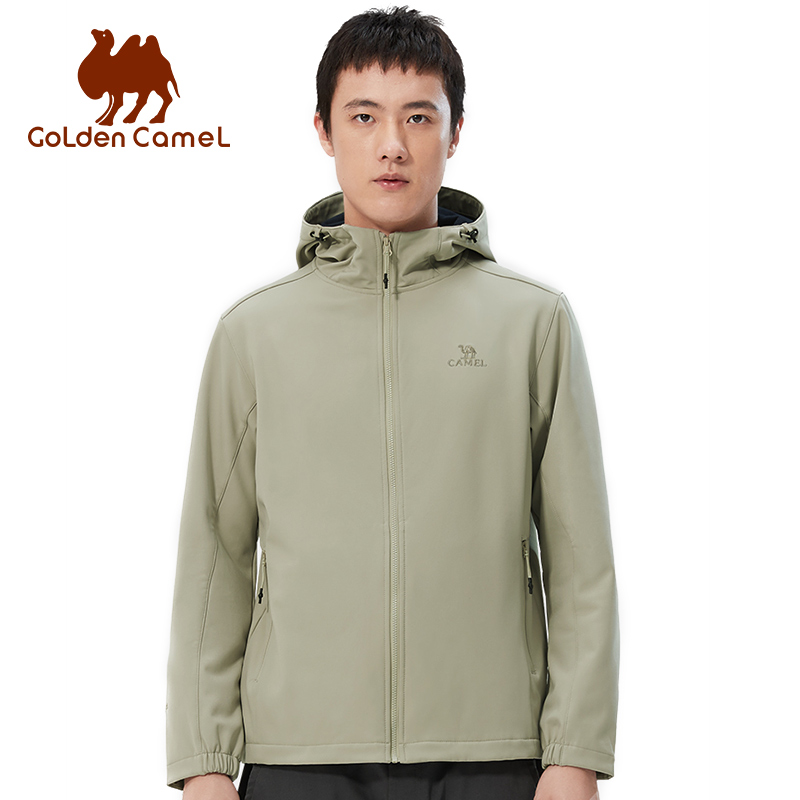 Windproof Jacket Softshell - ゴールデンキャメル ハイキングジャケット メンズ ソフトシェルジャケット レディース プラスベルベット