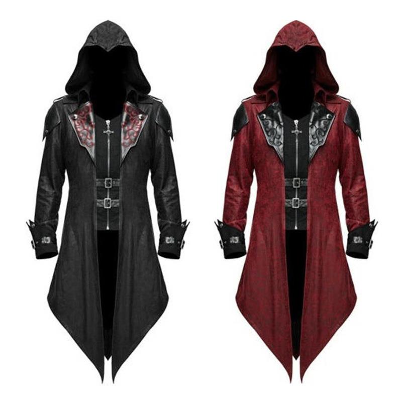 Winter Clothing Design - 新作中世風ハロウィンレトロパッチワークジャケット メンズゴシックダークウェア スプライシングデザイン 冬ファッション メンズアウターウェア