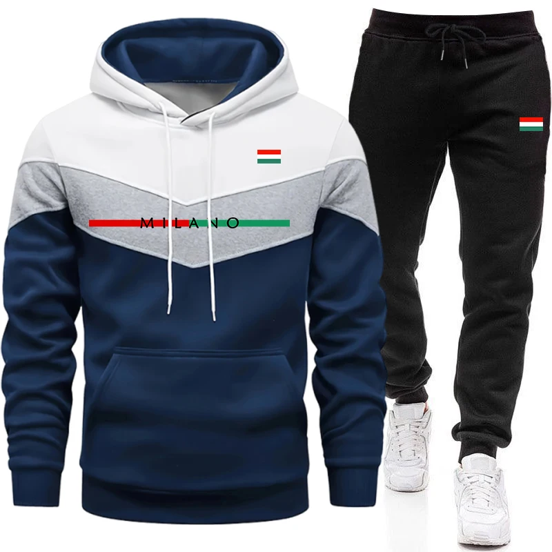 Winter Clothes - 高品質のトラックスーツ男性用カジュアルトリカラースプライススウェットシャツアウトドアスポーツジョギング服秋冬シングルパーカーパンツ