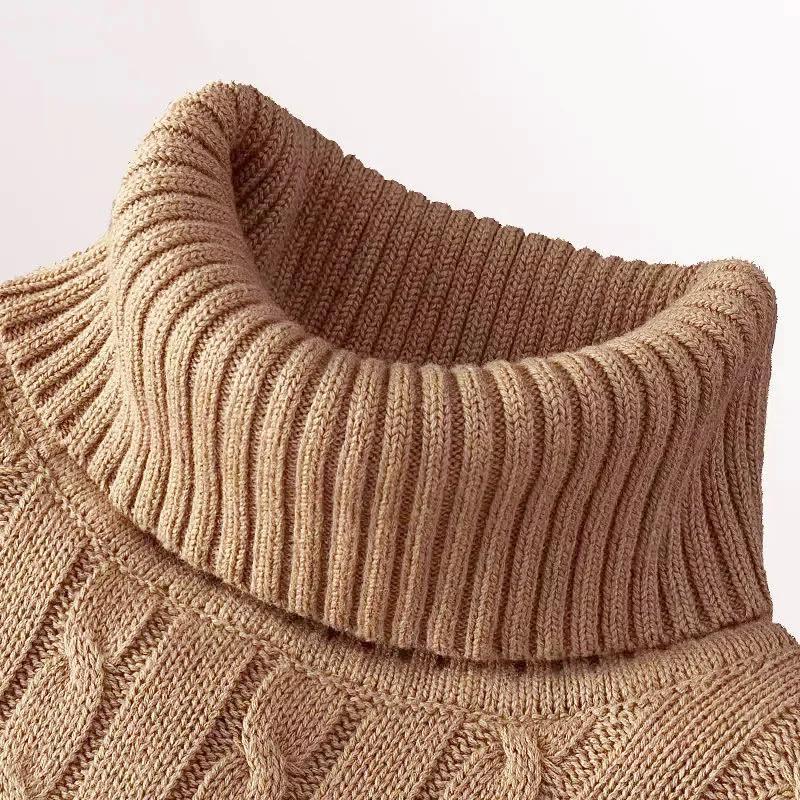 Winter Clothing Taiwan - 2024 紳士服秋冬セーターニットハイネック揚げ生地ツイストフィット暖かいトップ固体弾性ニットプルオーバー