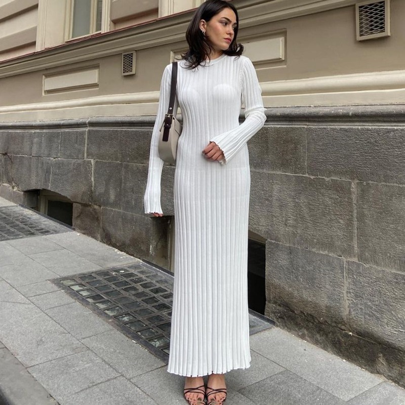 Winter Clothing H&M - Talenza ニットレースアップマキシドレス女性のファッションパッチワーク長袖ドレスソリッド包帯ヴィンテージ女性のニットドレス服