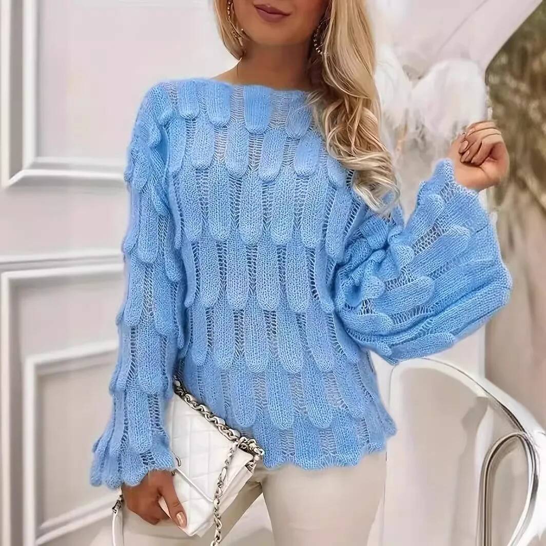 Winter Clothing Taiwan - 2026 秋冬女性のエレガントなプリント中空ニットセーター気質通勤女性服女性ファッションプルオーバー
