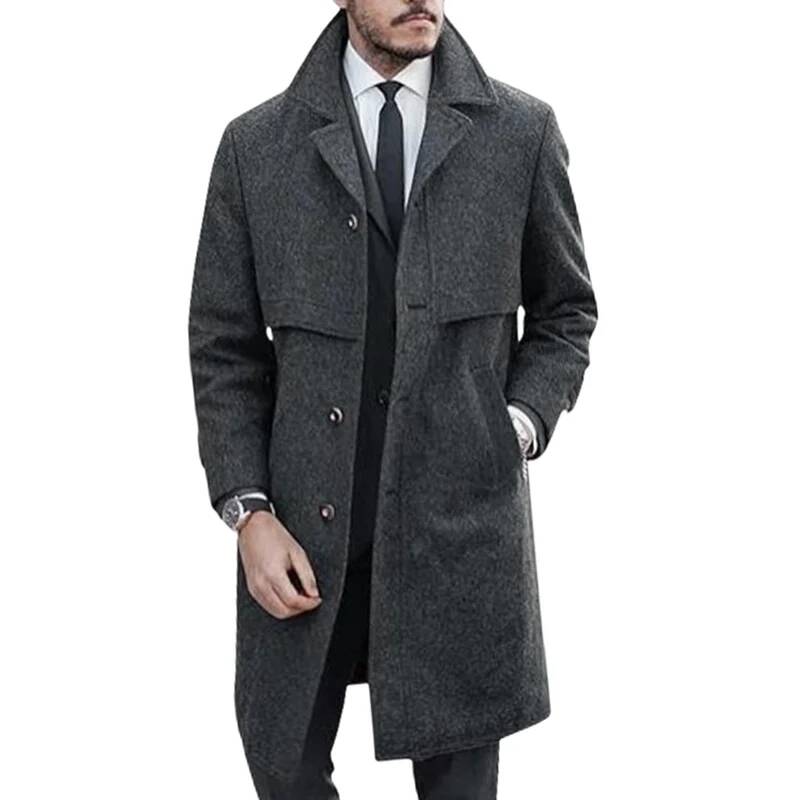 Winter Clothing Taiwan - メンズラペルコート オフィスストリートカジュアルスーツ ウール混紡 アウトドア 裏地付き ロングジャケット