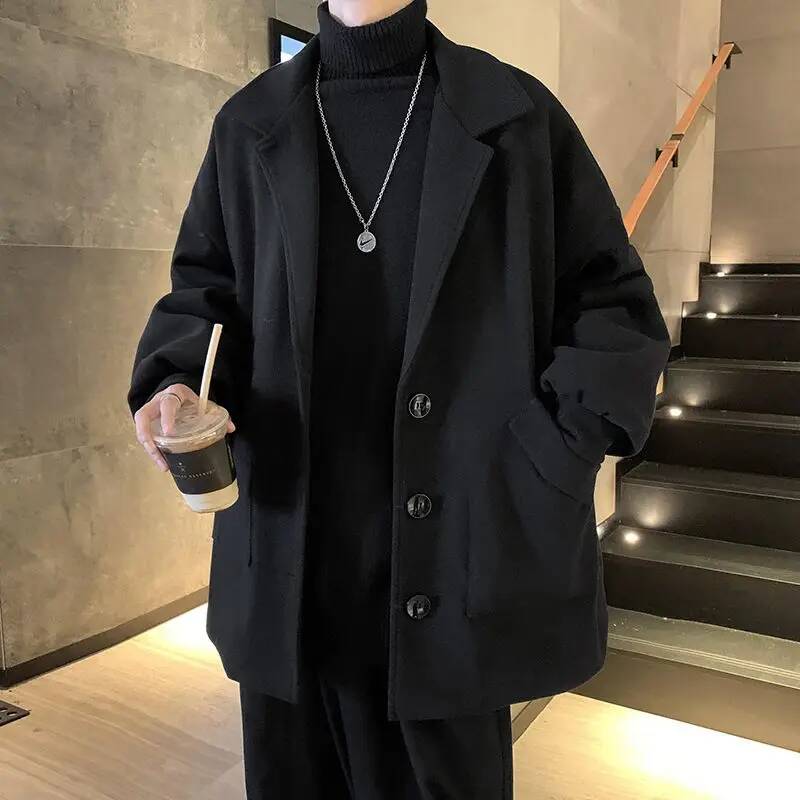 韓国無地ウールコート秋冬ベーシック仕立て襟メンズ服スタイリッ - Winter Clothing Taiwan のレビューと価格