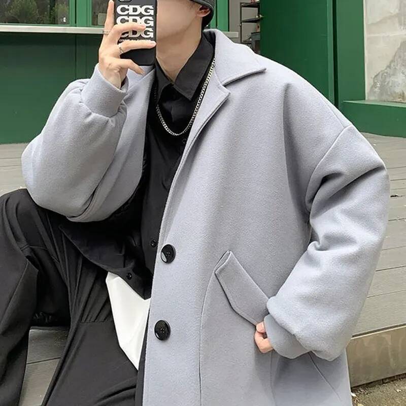 韓国無地ウールコート秋冬ベーシック仕立て襟メンズ服スタイリッ - Winter Clothing Taiwan のレビューと価格