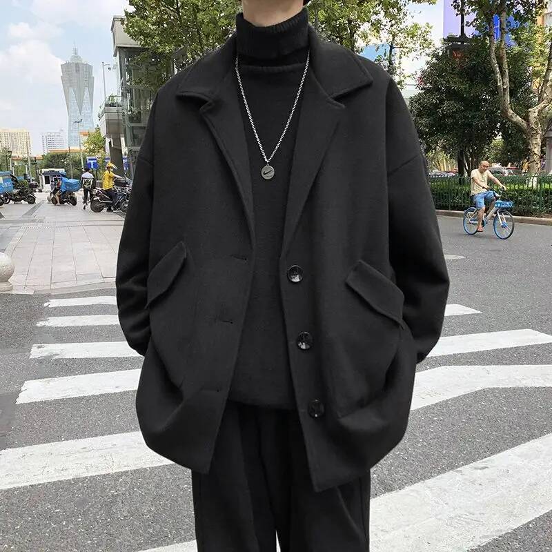 韓国無地ウールコート秋冬ベーシック仕立て襟メンズ服スタイリッ - Winter Clothing Taiwan のレビューと価格