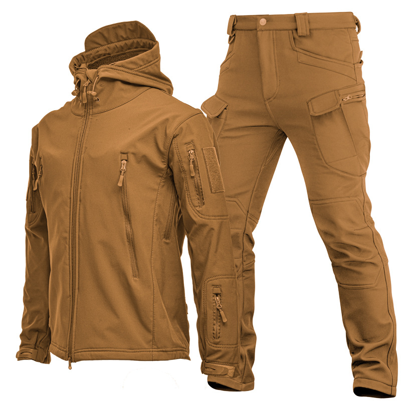メンズアウトドアシャークスキンソフトシェルジャケットセット春 - Windproof Jacket Softshell のレビューと価格