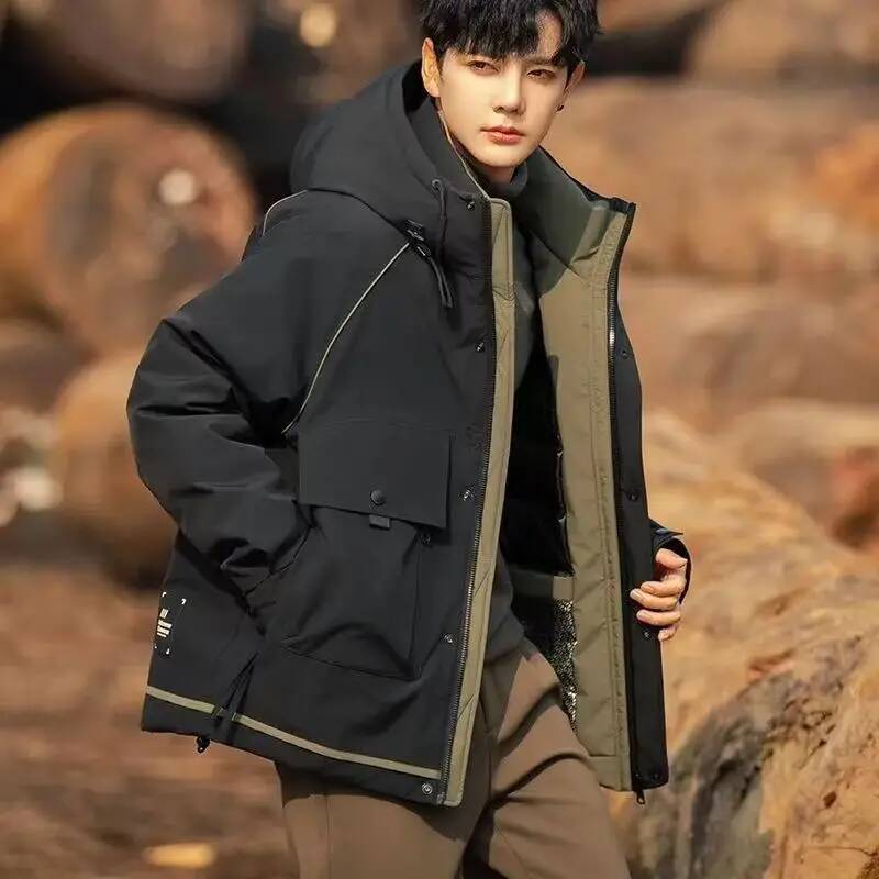 メンズダウンジャケット作業服厚手ルーズ暖かいフード付きアウタ - Winter Clothing Taiwan のレビューと価格