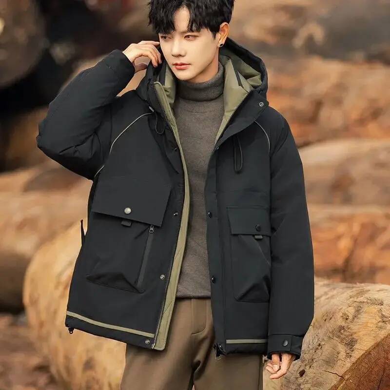 メンズダウンジャケット作業服厚手ルーズ暖かいフード付きアウタ - Winter Clothing Taiwan のレビューと価格