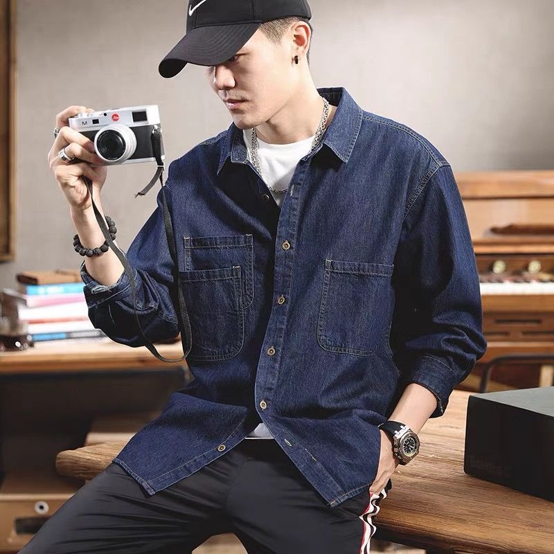 春の若者向けハンサムデニムツール加工長袖シャツメンズインスタ - Winter Clothing Stores のレビューと価格