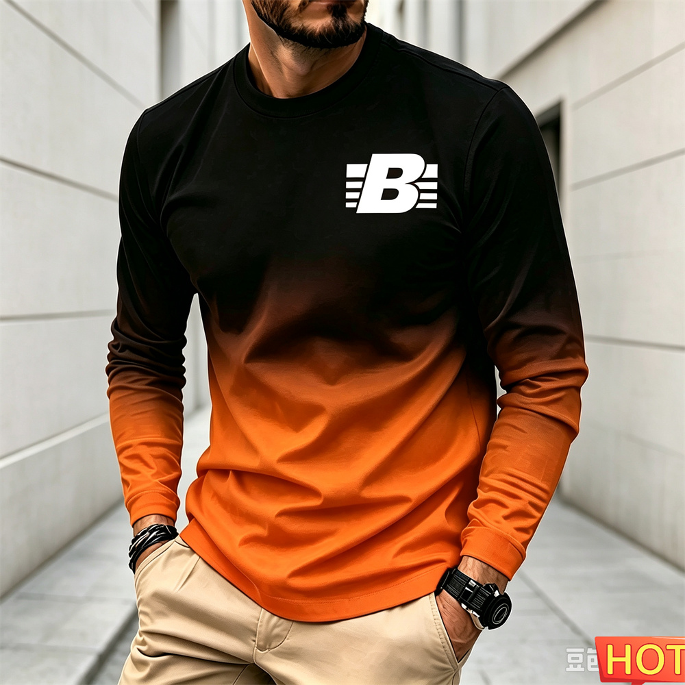 メンズ秋冬グラデーション長袖Tシャツ、レタープリントスポーツ - Winter Sun Clothing のレビューと価格
