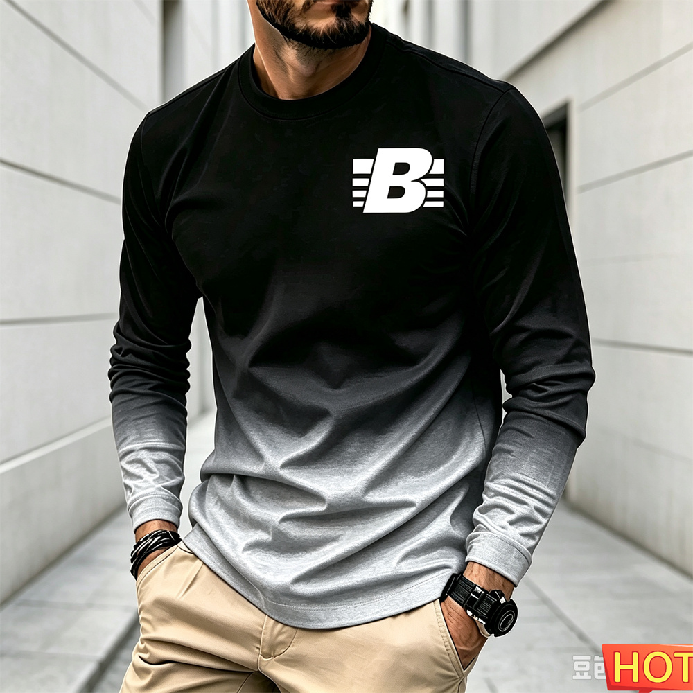 メンズ秋冬グラデーション長袖Tシャツ、レタープリントスポーツ - Winter Sun Clothing のレビューと価格