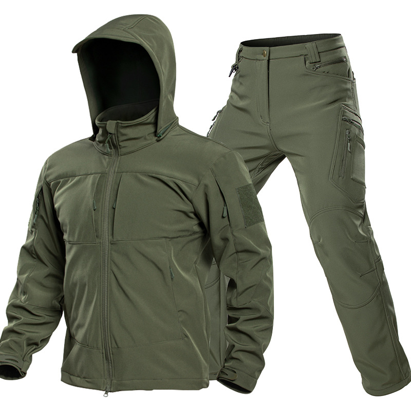 男性用アウトドアタクティカルソフトシェルスーツ フード付きフ - Windproof Jacket Softshell のレビューと価格