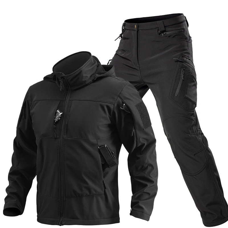 男性用アウトドアタクティカルソフトシェルスーツ フード付きフ - Windproof Jacket Softshell のレビューと価格