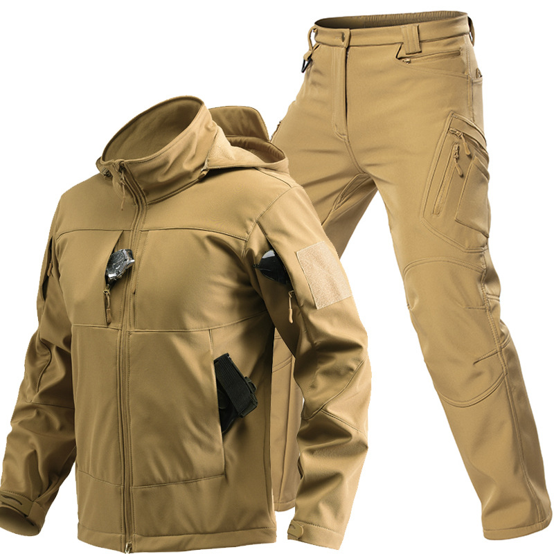 男性用アウトドアタクティカルソフトシェルスーツ フード付きフ - Windproof Jacket Softshell のレビューと価格
