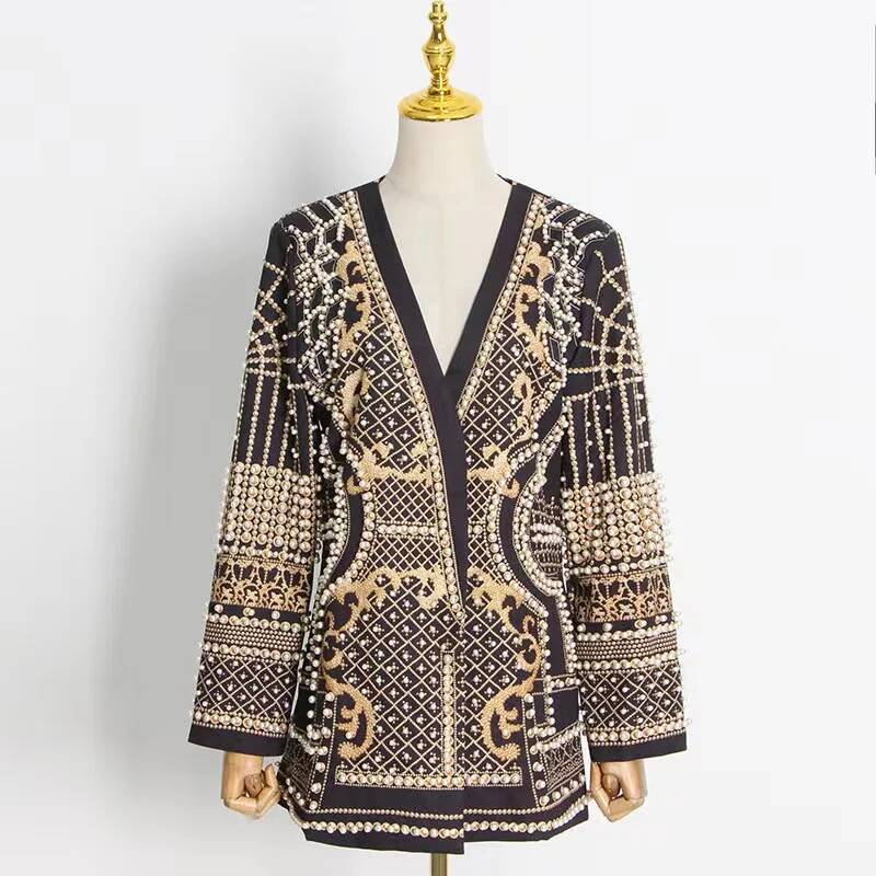 ファッションビーズ装飾Vネックブレザーコート レディース ヴ - Winter Clothing Taiwan のレビューと価格