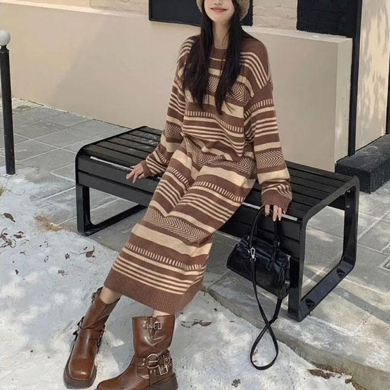 ヴィンテージストライプニットロングドレス,ルーズカジュアルウ - Winter Clothing H&M のレビューと価格