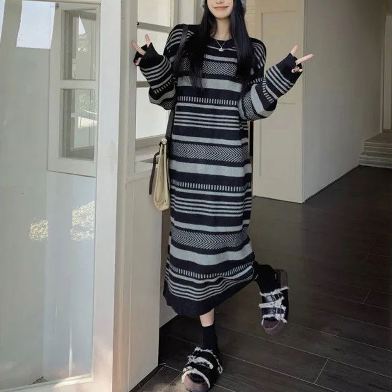 ヴィンテージストライプニットロングドレス,ルーズカジュアルウ - Winter Clothing H&M のレビューと価格