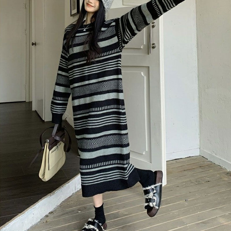ヴィンテージストライプニットロングドレス,ルーズカジュアルウ - Winter Clothing H&M のレビューと価格