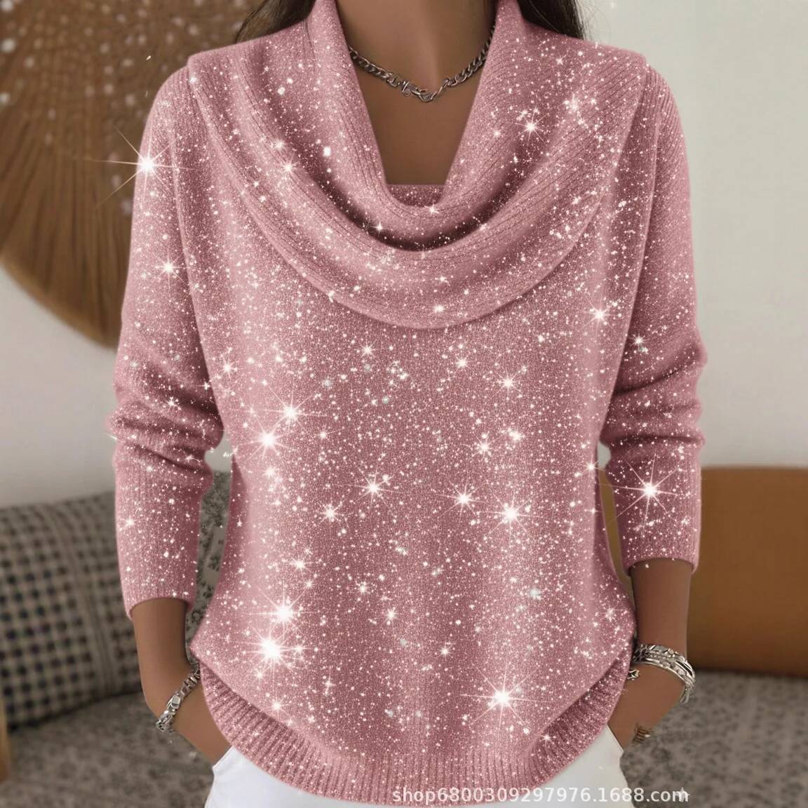 ファッションスパンコールニットセーター女性のためのカジュアル - Winter Clothing Taiwan のレビューと価格