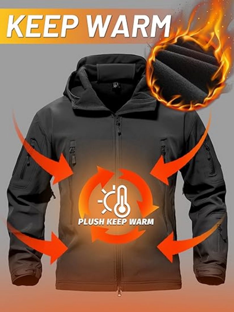 タクティカルフリースソフトシェルジャケット メンズ 防水 冬 - Windproof Jacket Softshell のレビューと価格