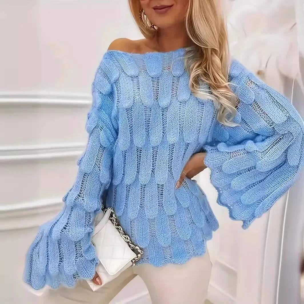 2026 秋冬女性のエレガントなプリント中空ニットセーター気 - Winter Clothing Taiwan のレビューと価格