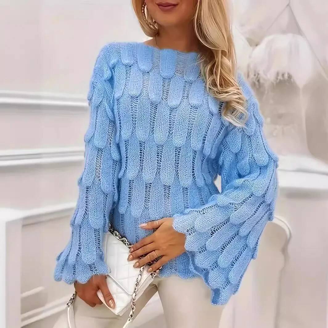 2026 秋冬女性のエレガントなプリント中空ニットセーター気 - Winter Clothing Taiwan のレビューと価格